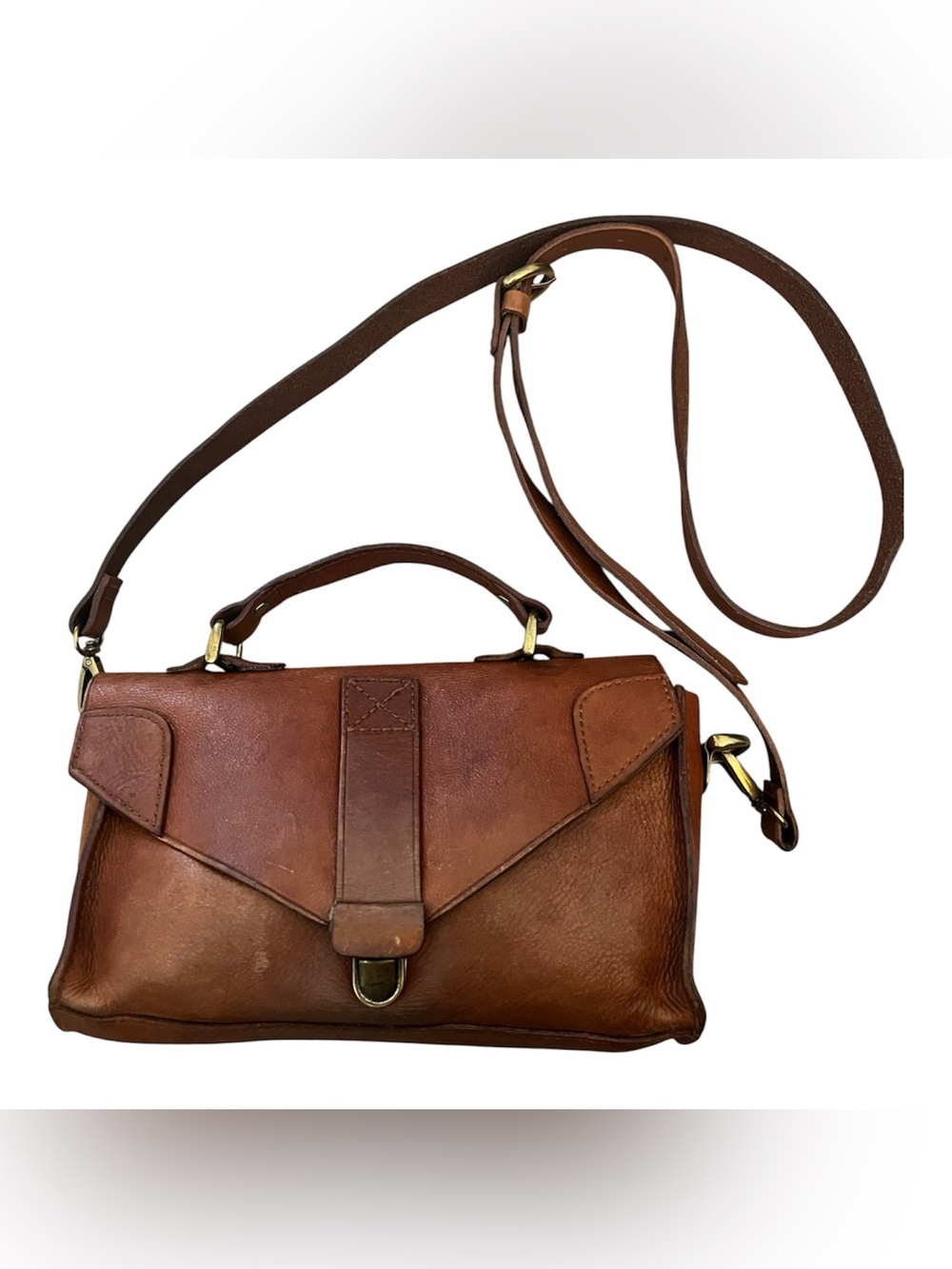 Madewell Structured Tan Leather Crossbody Satchel with Top Handle - Picture 2 of 7